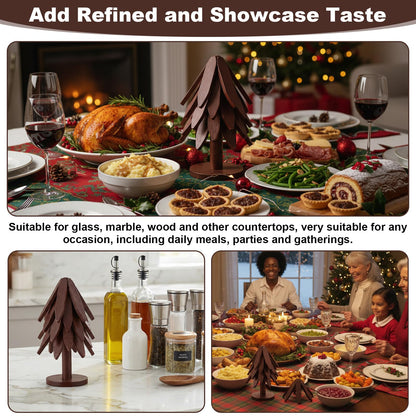 PercyEffie 10 Wooden Trivets for Hot Dishes 2 Set Christmas Tree Shape Trivet Set Natural Foldable 10 Wooden Tree Trivets + 2 Stand Stored Trees Coaster for Kitchen Table Hot Dishes Pot Bowl Teapot