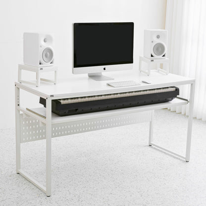 LYYL Music Studio Desk with Keyboard Tray, for Full 88 Keys and 61 Keys (Music Producer Desk) (White, 88 Keys (Without Height Adjustment Bracket)