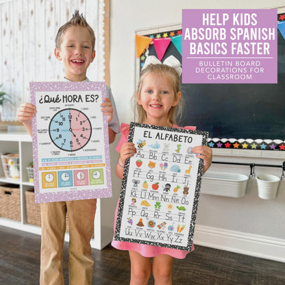Hadley Designs Spanish Posters for Classroom - 12 Bilingual Educational Posters for Spanish Classroom Decorations Must Haves, Calendario y Alfabeto en Español Para la Pared, Pastel Teacher Supplies