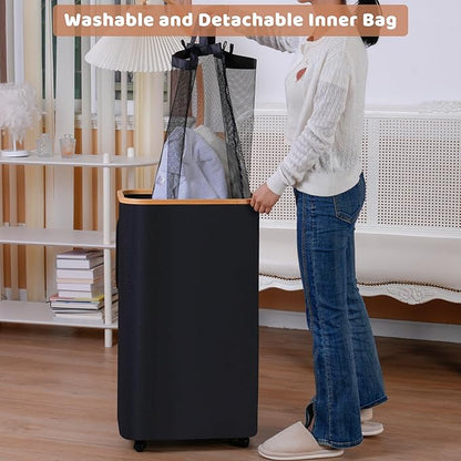 Laundry Basket with Wheels, 110L Black Clothes Hamper