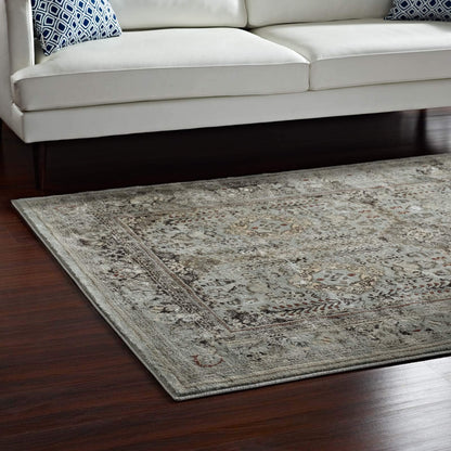 Modway Enye Distressed Vintage Floral Lattice 8x10 Area Rug in Brown and Silver Blue