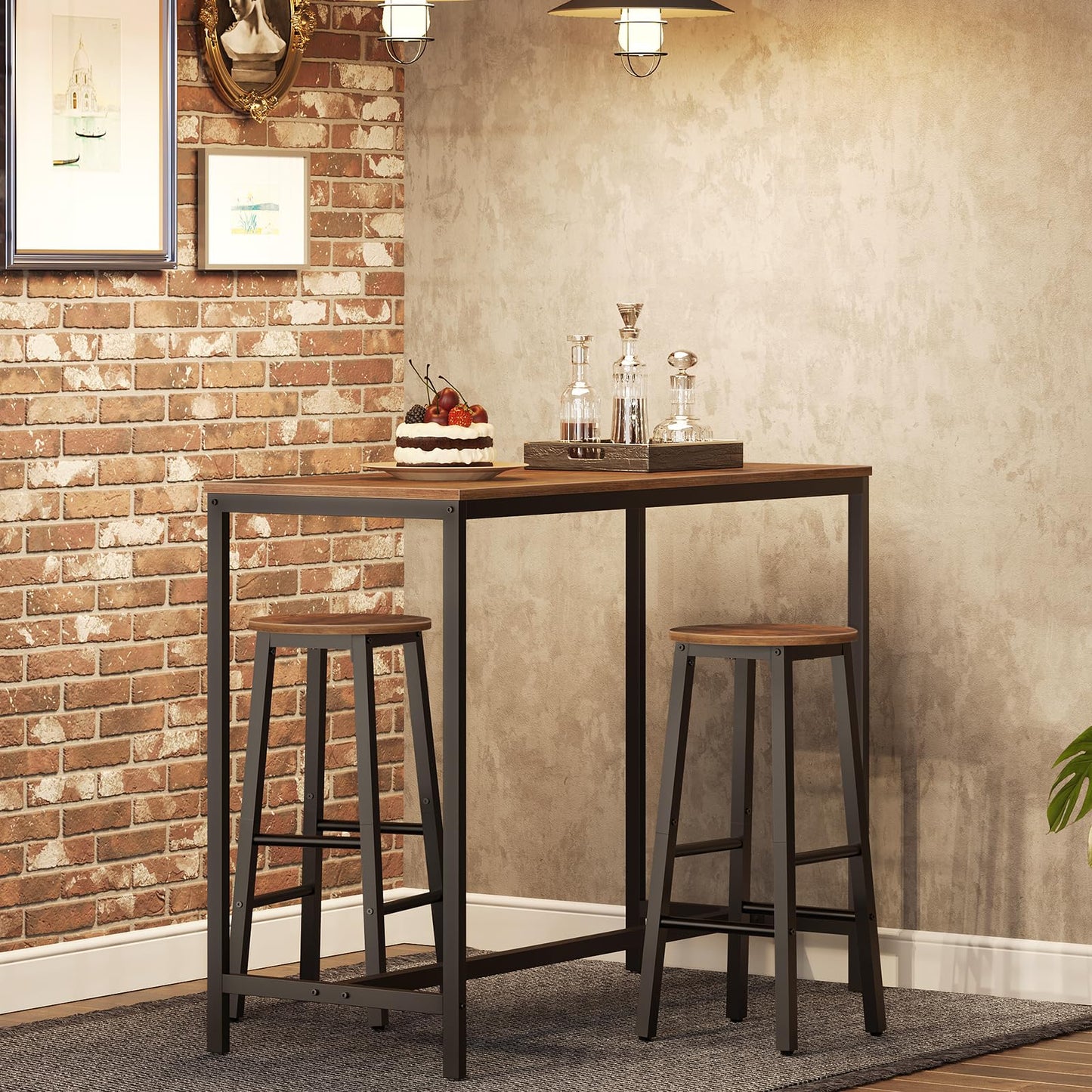 HOOBRO Bar Stools, Barstools Set of 2,Counter Height Barstools, 24.8" Bar Stools for Kitchen Island, Industrial Bar Chairs, for Dining Room, Kitchen, Bar, Rustic Brown and Black BF07BY01G1