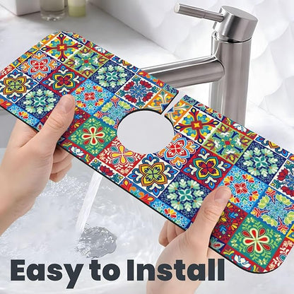 Talavera Mexican Ceramic Tiles Boho Kitchen Sink Splash Guard Faucet Mat 1 Pcs