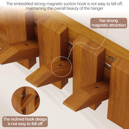 tonchean Wall Mounted Coat Rack, Piano Key Flip Style Walnut Wood Coat Hanger with 7 Hooks, Solid Wooden Hanging Rack for Home Entryway Bedroom Kitchen Living Room