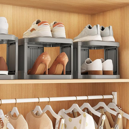 Kitstorack 8-Tier Vertical Plastic Shoe Rack, Freestanding Stackable Shoe Storage Organizer Cubes Shoe Shelf Tower or Small Closets and Tight Spaces, Gray
