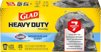 Glad Large 30 Gallon Trash Bags, Clorox Mountain Air Heavy Duty Garbage Bags