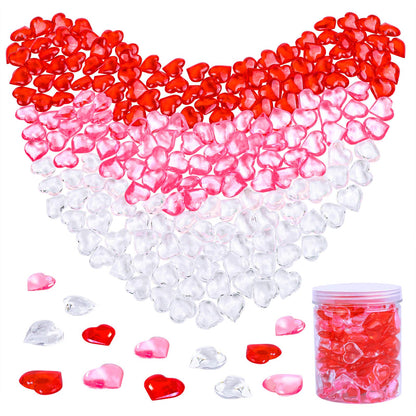 URATOT 240 Pieces Red White Pink Acrylic Heart Gems 1 LB Valentine's Day Decoration Party Table Scatter Decorations with Round Box for Vase Fillers, Valentine's Day, Wedding and Home Decorations