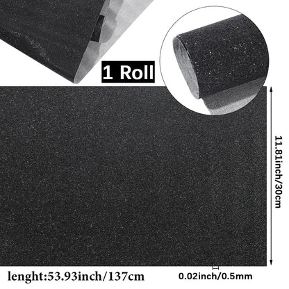 CALFOVERA 53.94×11.81 Inch Sparkle Glitter PU Leather Rolls Solid Fabric Sheets Shiny PU Leather Sheet Vinyl Material Leatherette Canvas for DIY Crafts Wedding Sewing Making Earrings (Black)