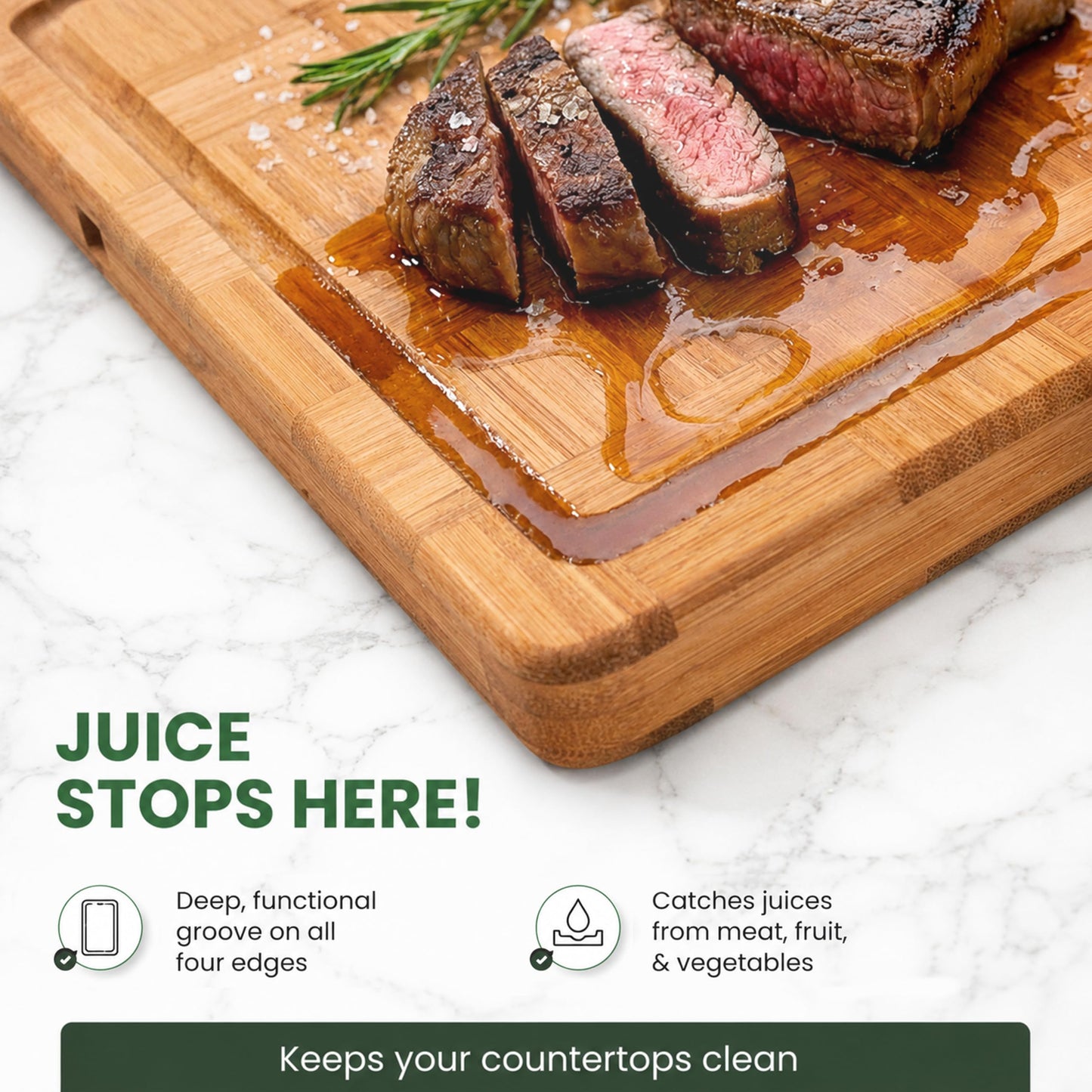 LAIFsolutions Wood Cutting Boards for Kitchen with Juice Groove, Eco-Friendly Wooden Bamboo Chopping board, Food-Safe, Non Plastic Tabla Para, Carbonized Butcher Block for Meat, Veggies Fruits, 3-Set
