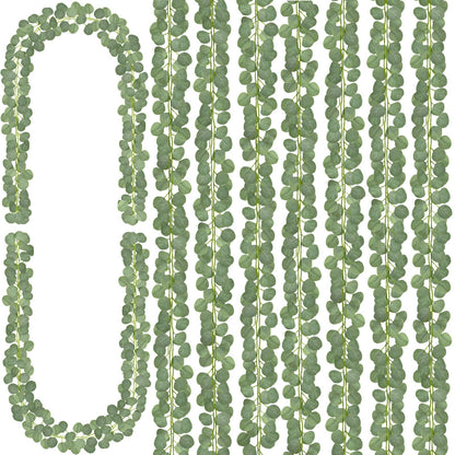 CQURE 16Pcs Eucalyptus Garland,Artificial Eucalyptus Leaves Table Greenery Garland Wreath Vines for Wedding Party Table Fireplace Bedroom Wall Room Decor