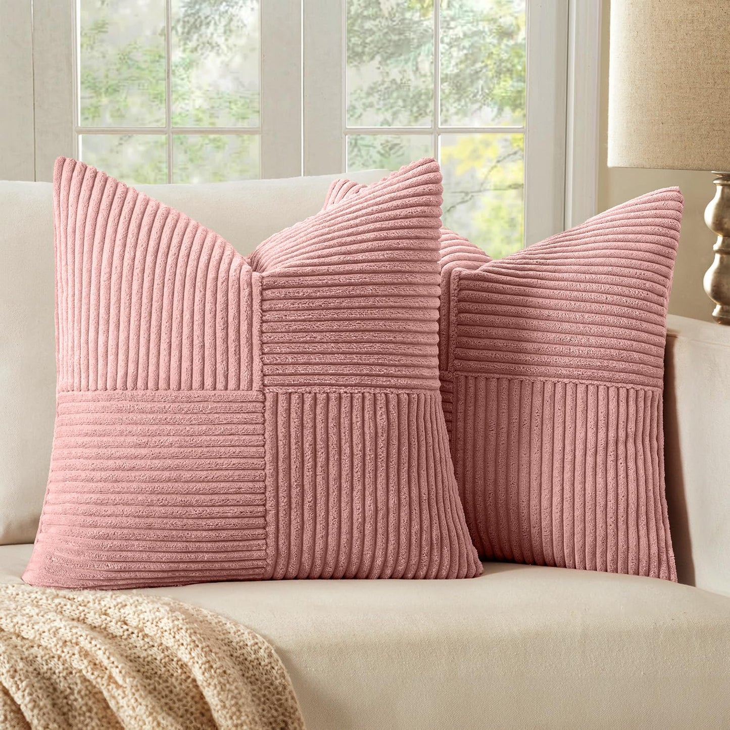 MIULEE Black Corduroy Pillow Covers Pack of 2 Boho Decorative Spliced Throw Pillow Covers Soft Couch Pillowcases Cross Patchwork Textured Cushion Covers for Living Room Bed Sofa 18x18 inch