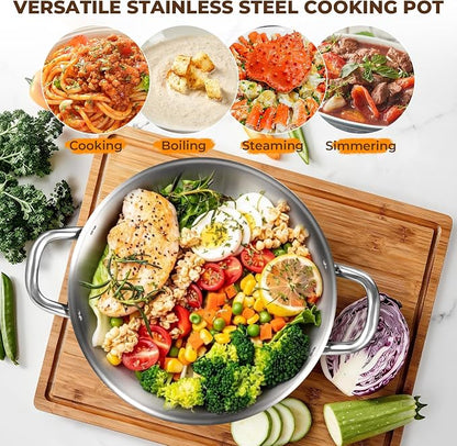 Tri-Ply Stainless Steel Stock Pot, 12 Quart Heavy Duty Induction Cooking Pot with Visible Lid for Pasta, Soup, Spaghetti, Sturdy & Double Handle, Dishwasher Safe