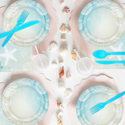 HIPVVILD Seashell Beach Party Decorations, Beach Seashell Birthday Party Supplies, Plate, Cup, Napkin, Tablecloth, Tableware, Sea Shell Party Supplies For Birthday Baby Shower Wedding Party | Serve 24