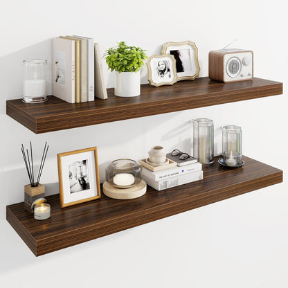 Marsmiles 40" Floating Shelves for Wall, Wooden Shelves with Invisible Brackets Set of 2, Rustic Farmhouse Wall Mounted Shelf for Kitchen Bathroom Living Room Study, Walnut