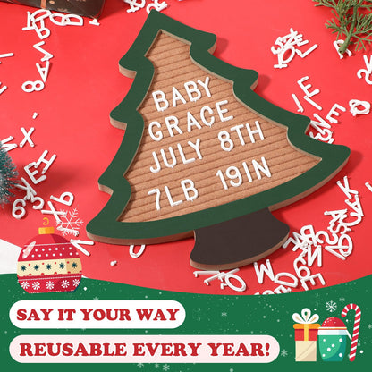 Humyoun Changeable Felt Letter Board with Letters Christmas Tree Designs Photo Props Xmas Supplies Holiday Mugshot Sign Baby Announcement, Message Board Decor Farmhouse Milestones Kids