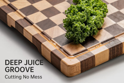THETCHRY Cutting Boards for Kitchen, Checkered Cutting Board Upgraded, Acacia Wood Chopping Board with Juice Grooves & Handles, Large Butcher Block Serving Tray with Gift Box, 17"X12"X0.8"