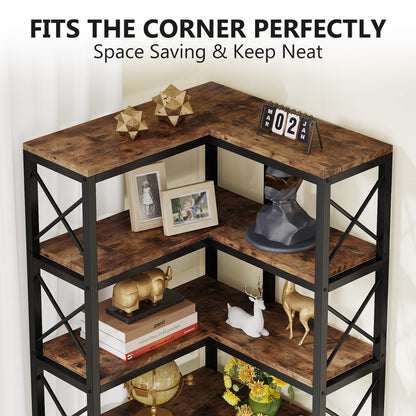 Tribesigns 7-Shelf Corner Bookshelf,Large Modern Corner Bookcase, 7-Tier Tall Corner Shelf Storage Display Rack with Metal Frame for Living Room Home Office (Rustic Brown)