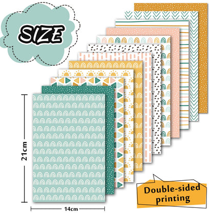 Whaline 60Pcs Boho Pattern Paper A5 Rainbow Dot Stripe Scrapbook Specialty Paper Double Sided Decorative Craft Papers for DIY Art Craft Card Making Photo Album Journal Decoration, 5.5 x 8.3 Inch