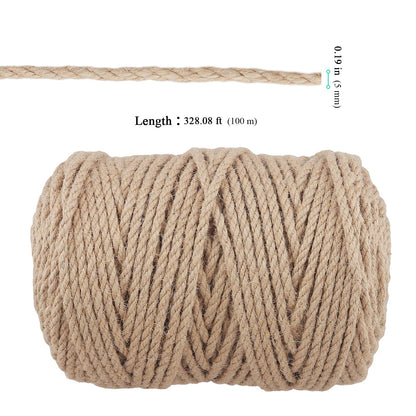SENJEOK 2 Pack 5mm Jute Rope, 656ft Thick Twine Hemp String Roll for DIY Crafts, Gardening, Packaging, Brown ﻿ ﻿ ﻿