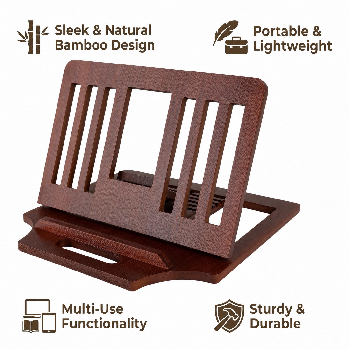 XIKEMADI Bamboo Foldable Laptop Stand Holder, 6-Level Adjustable Ergonomic Notebook Riser with Heat Dissipation for 10-17 Inch Laptops, MacBook, Tablet