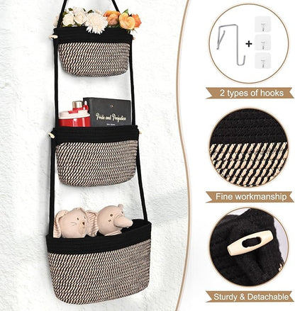 Hanging Storage Baskets, Over the Door Basket, Cotton Wall Baskets Storage