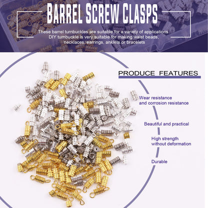 Swpeet 150Pcs 2 Styles Gold Silver White K Barrel Screw Twist Clasp Assortment Kit With and Without Ring for Necklace Bracelet DIY