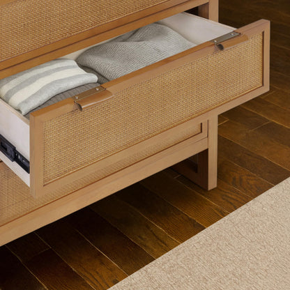 Teamson Home Hatteras 30'' W 3-Drawer Dresser with Rattan Inset Panels, Solid Pine Wood Frame and Acacia Veneer Plus Anti-Tip Kit Included, Coastal Modern Style, Natural Finish