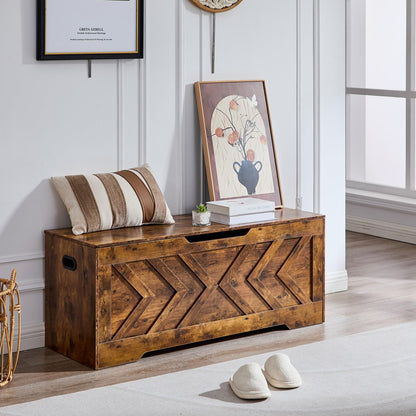 XDliv 47.2” Storage Bench,Extra Large Wooden Storage Chest with 2 Safety Hinges,entryway Bench,Blanket Storage,Shoe Storage Bench for Entryway,Bedroom,Living Room,Easy Assembly.-Rustic Brown