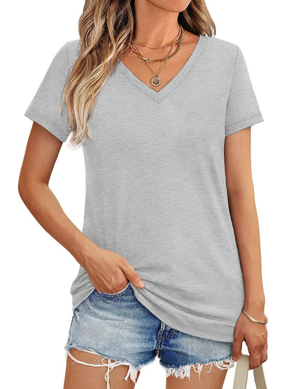 5 Pack V Neck T Shirts for Women Short Sleeve Tshirts Summer Casual Tops Loose Fit Basic Tees