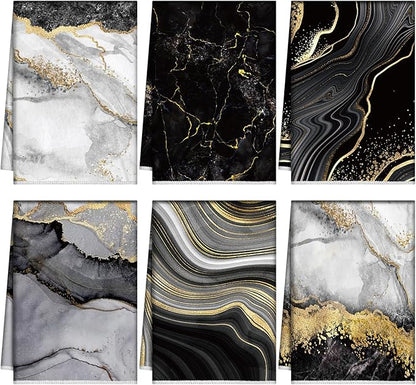 Boyiee Set of 6 Marble Kitchen Towels Gold Black Marble Tea Dish Towels 24 x 16