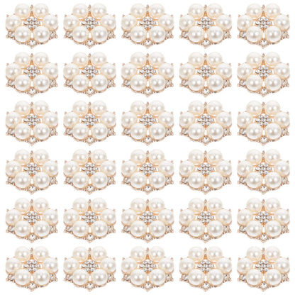 30pcs Pearl Rhinestone Buttons Faux Pearl Buttons Embellishments Flatback Rhinestone for Jewelry Making Clothes Shoes Wedding DIY Decor Golden