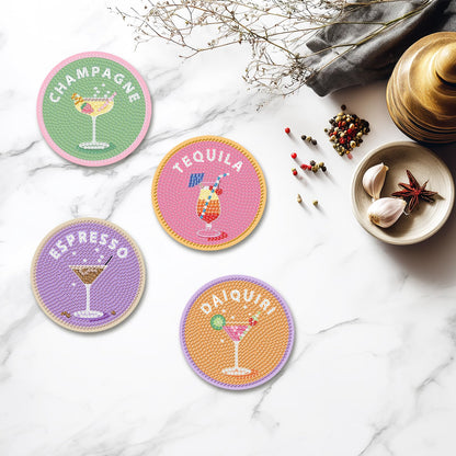 8 Pcs Cocktail Diamond Art Coasters Kit for Adults, Cocktail Diamond Painting Coasters with Holder, 5D Gem Art DIY Crafts Diamond Dots for Gift Life