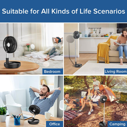Belife X8 Portable Fan, 7200mAh Battery Powered Rechargeable, Oscillating USB Desk Floor Fan with Remote, Foldable Telescopic Fan for Home Bedroom Sleeping Office Camping Travel, 7.7" (Black)