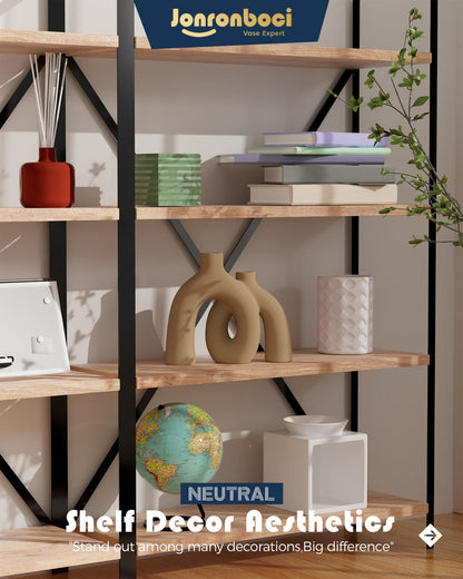 Hug Donut Decorative Vase Set - Tan Modern Rustic Farmhouse Style Vases Home Decor,Matte Ceramic Decorations for Living Room Shelf, Bookshelf Mantle Entryway Table Centerpiece or Console Décor(Brown)