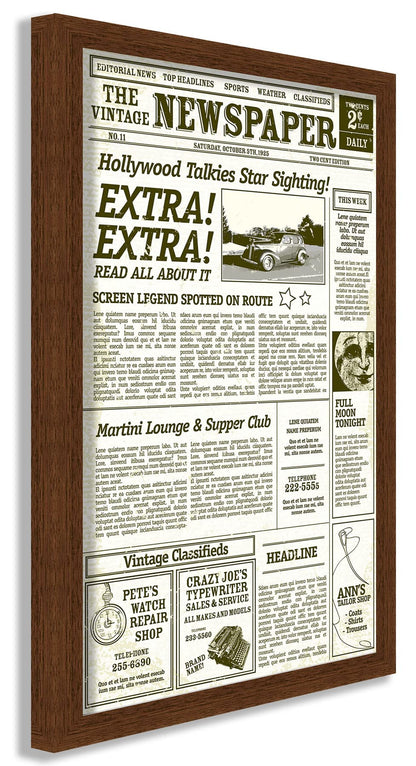 Modern Wood Newspaper Frame (Brown) Acid-Free, UV Resistant, Acrylic Plastic Front Prevents Paper from Fading Sleek Hanging Display Case for Entire Newspaper for Home or Office - 12x22.75
