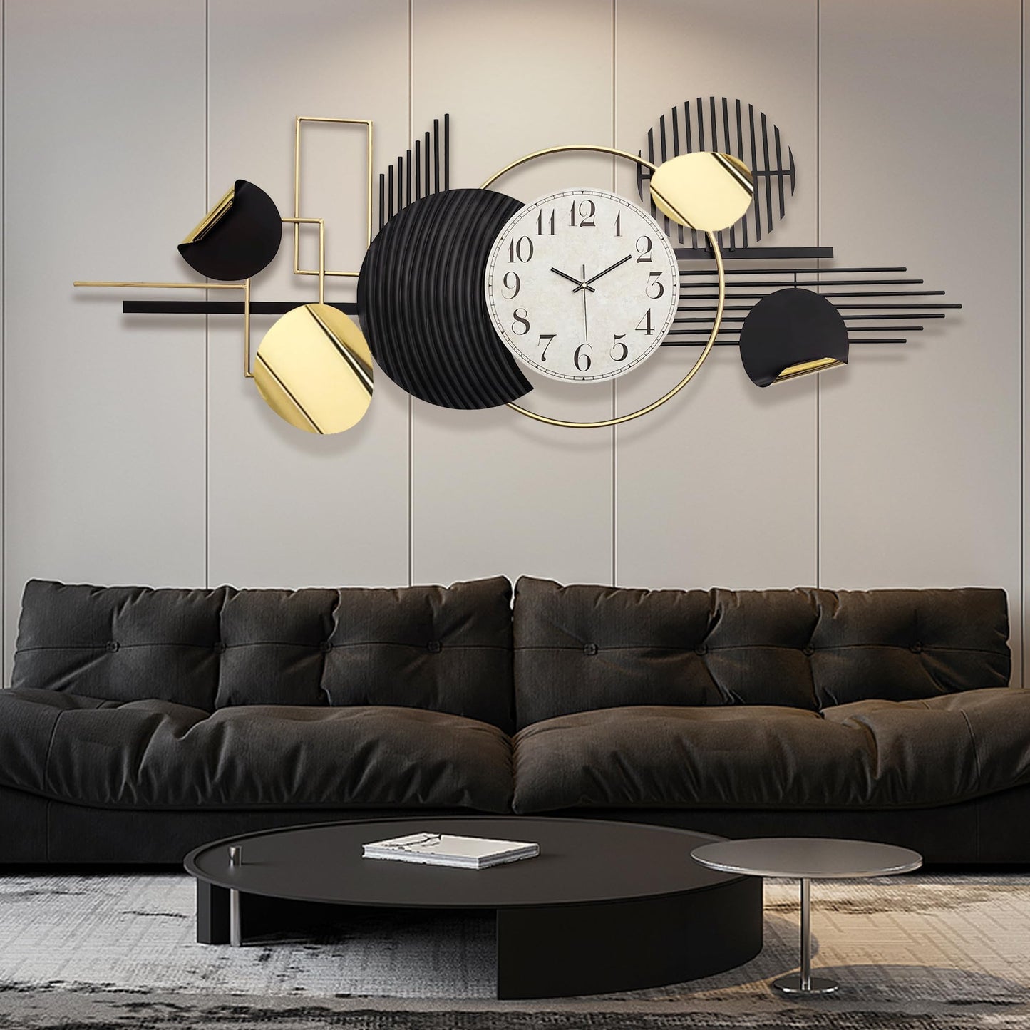 WALL Large Modern Abstract Metal Wall Art, Black and Gold Geometric Circles Wall Decoration, Contemporary Home Decor,59 × 24 in Wall Art for Living Room/Dinning Room/Bedroom/Entryway/Kitchen/Office