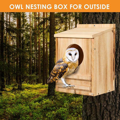 Large Barn Owl House,15.8*10.6*8.7IN Owl Nesting Box For Outside,Wooden Nest House,Large Handmade Bird Houses For Outside,Suitable For Wildlife Barn,Eastern Screech,Great Horned,Easy Assembly Required