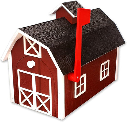 Deluxe Wooden Mailbox, Dutch Barn Style (Red with White Trim)
