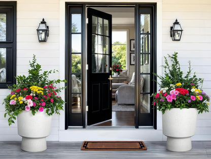 Autodaya 16.75" Tall Pedestal Planters Set of 2, Modern 2-in-1 White Terrazzo Urn-Style Flower Pots, UV-Protected Large Plant Containers for Indoor/Outdoor Garden Patio Balcony Decor