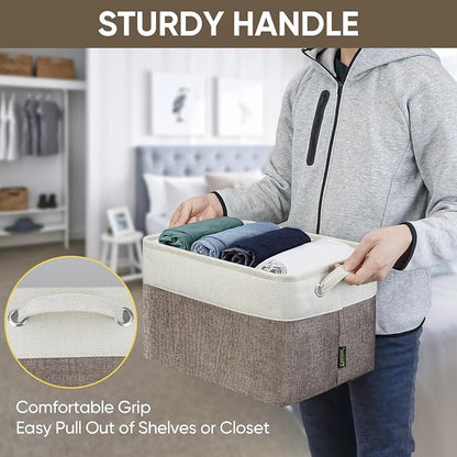 BALEINE 3 Pack Fabric Closet Storage Bins for Shelves, Linen Closet Organizers and Storage, Decorative Baskets for Organizing, Shelf, Clothes, Home, Office (Brown, 15"x11"x9.5")