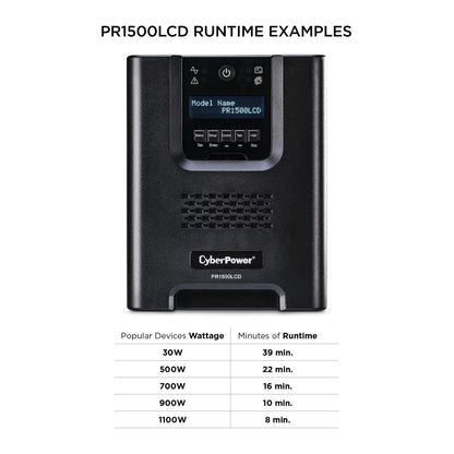 CyberPower PR1500LCD Smart App Sinewave UPS System, 1500VA/1500W, 8 Outlets, AVR, Mini-Tower