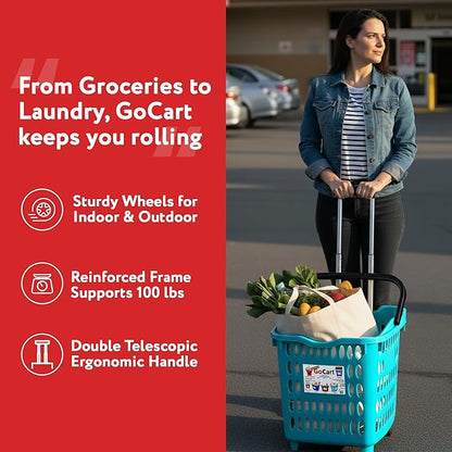 dbest products Bigger GoCart Grocery Cart Rolling Shopping Laundry Basket on
