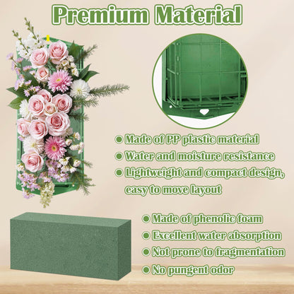 6PCS Floral Foam Cage, Flower Cage Holder, Dry and Wet Rectangle Flower Arrangement, Hangable Green Blocks Floral Foam Cages for Artificial Flesh Flower Wedding Holiday, Home, Garden Party Decorations