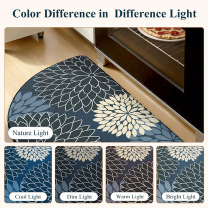 KIMODE Half Circle Kitchen Mats for Floor Cushioned Anti Fatigue,Semi Round Floral Boho Kitchen Rug Non Slip,Waterproof Kitchen Carpet Decor for Sink Laundry Bathroom,Blue Multi