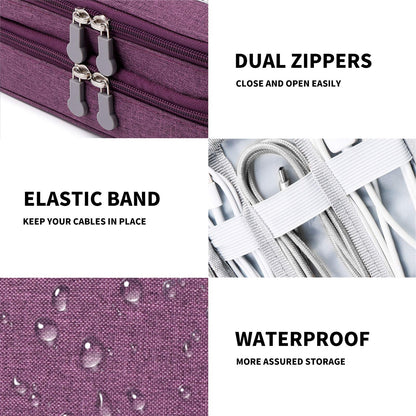 mygreen Electronics Travel Organizer Storage Bag, Double Layer Universal Traveling Gear Accessories Carrying Cover Pouch for iPad Mini Cables Phone Chargers Adapter Flash Hard Drive and More Purple