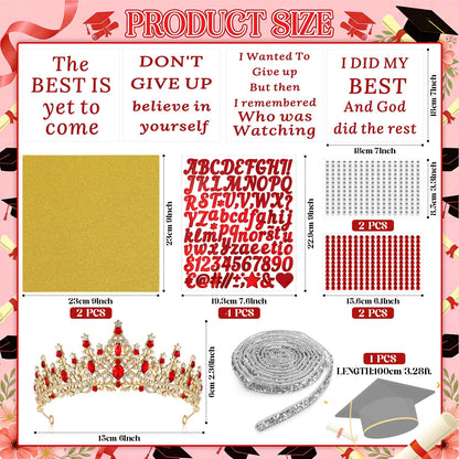Dunzoom 2026 Crown Graduation Cap Decorations Kit Tiara Crown for Graduation Hat DIY Letter Stickers Construction Paper for Grad caps 2026 Grad Cap Decoration DIY for Gard Party Supplies(Red)