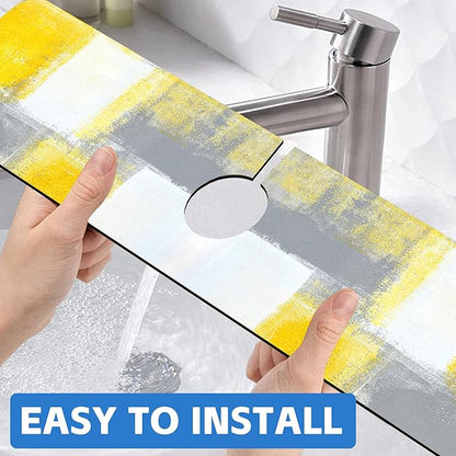 Grey and Yellow Abstract Kitchen Sink Splash Guard Mat Absorbent Fast Drying