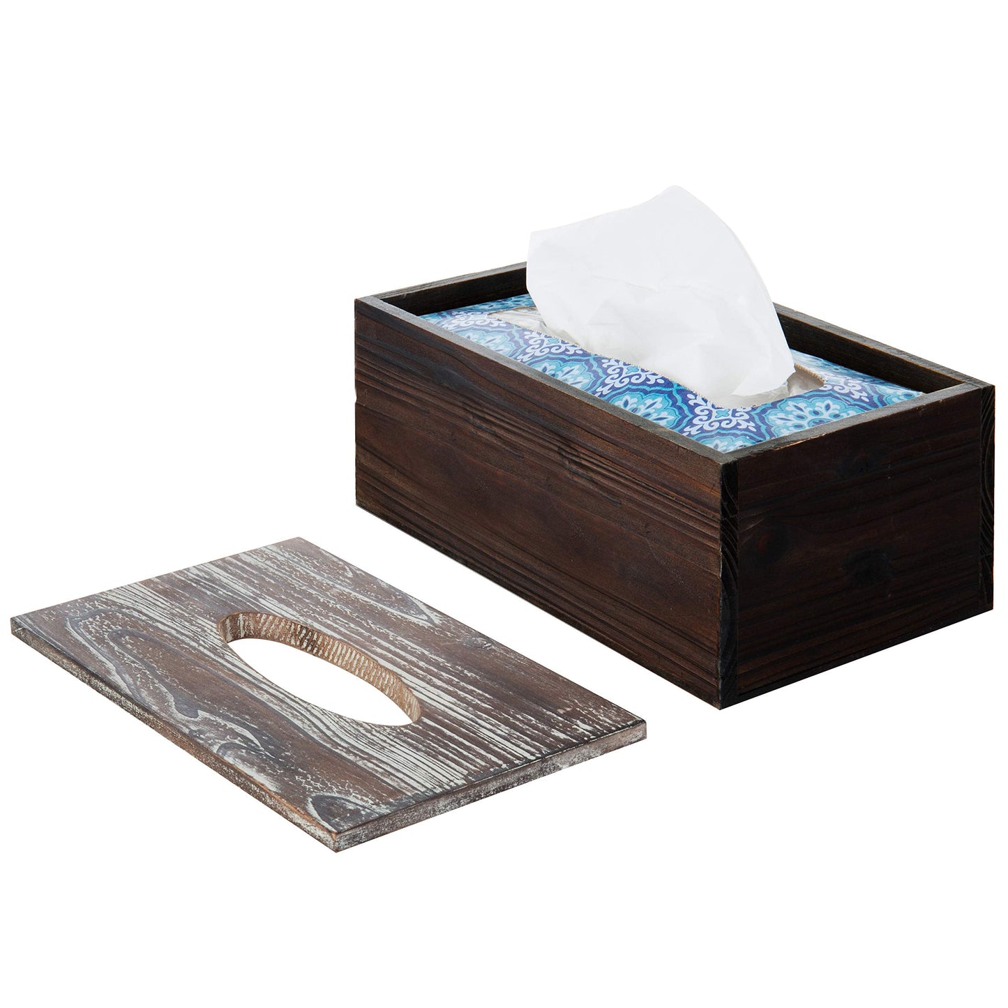 MyGift Rustic Brown Wooden Tissue Box Holder with Torched Wood Finish Cover, Rectangular Facial Tissue Box Cover with Natural Wood Grain Texture