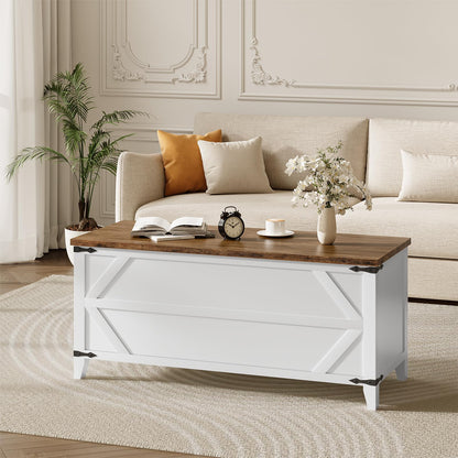 HOOBRO 47.2" Toy Box, Storage Bench with Safety Hinges, Toy Chest Storage, Wooden Storage Chest for Bedroom, Living Room, White and Walnut WH16CW01