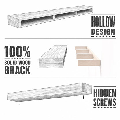 SAUMONIERES Fireplace Mantel Shelves 60 Inch Solid Wood Wall Mounted Long Floating Shelf Hollow, White
